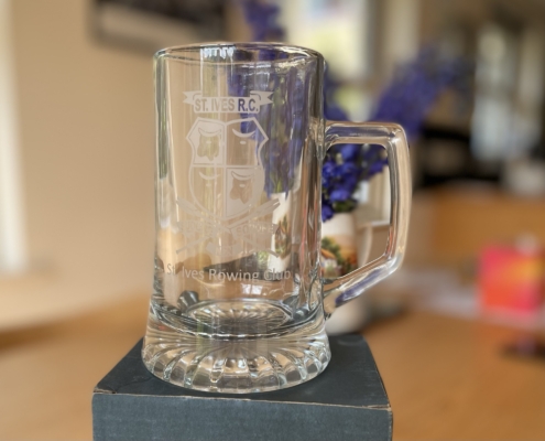 St Ives glass tankard won by Nick Johnson