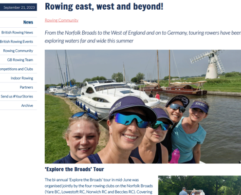 Screenshot of British Rowing story on touring with photo of IOERC rowers