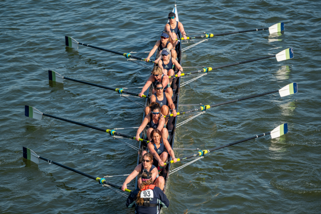 Isle of Ely women's eight rowing in WEHORR on the Tideway